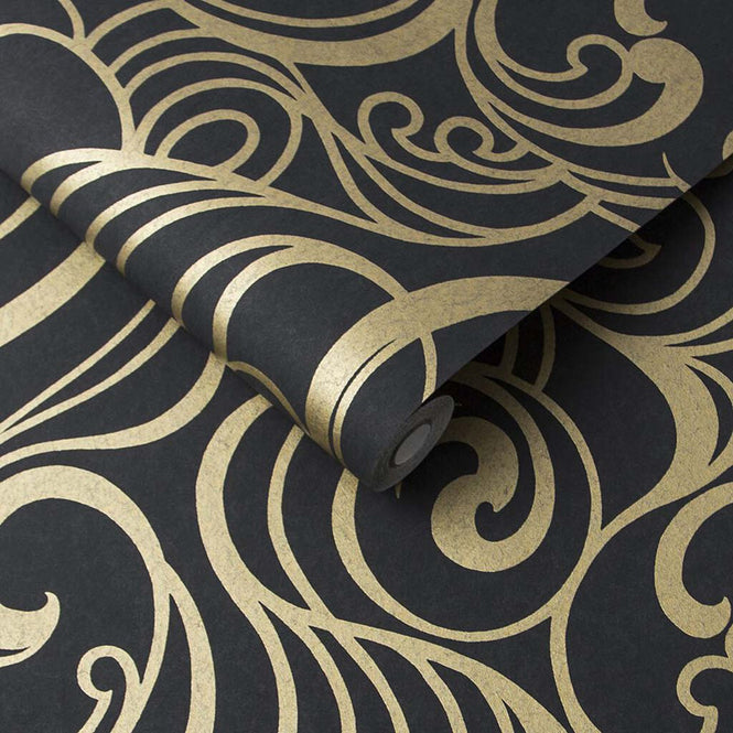 【限定数】輸入壁紙 Graham & Brown / HULA SWIRL NOIR 105273