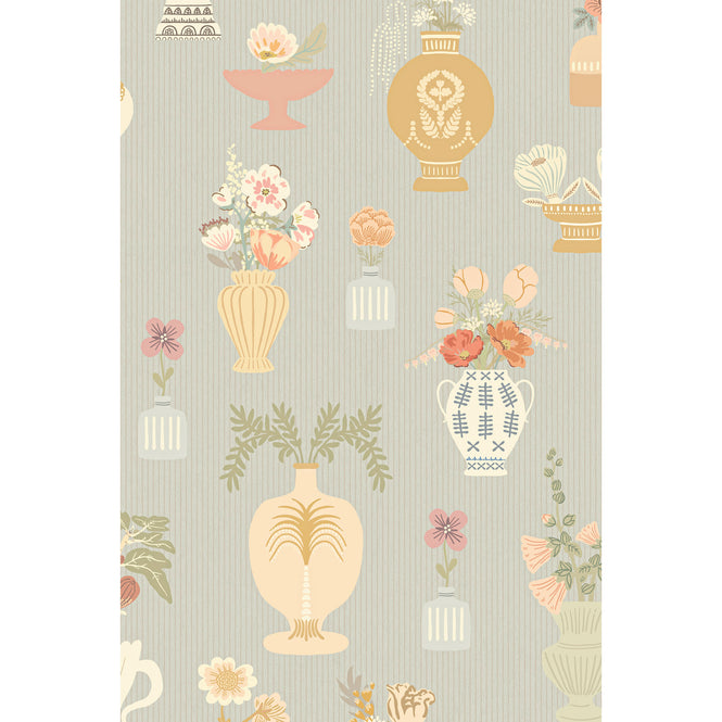 輸入壁紙 Majvillan / A sip of summer's spell / Floral Daiquiri Morning Haze blue 901-02【4パネル1セット】
