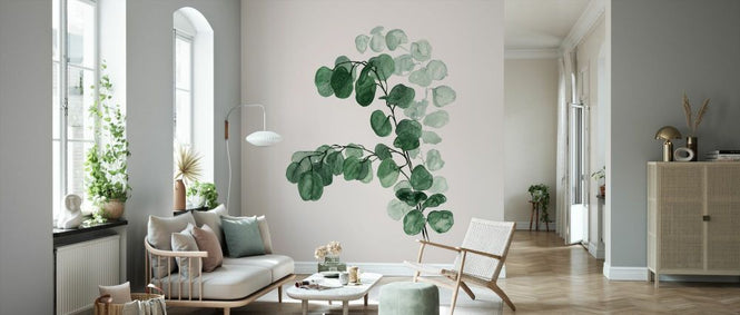 PHOTOWALL / Watercolor Silver Dollar Eucalyptus in Beige (e92956)