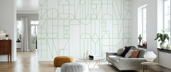 PHOTOWALL / Abstract Geometric Shapes - Green on White (e93728)