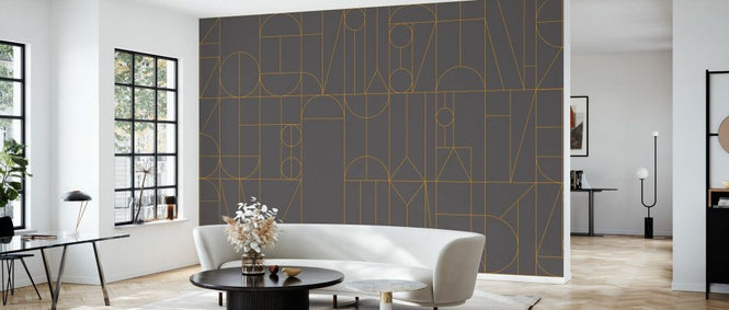PHOTOWALL / Abstract Geometric Shapes  - Orange on Warm Grey (e93735)