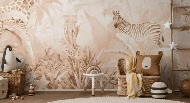 PHOTOWALL / Jungle Friends with Jungle Background - Caramel (e94548)