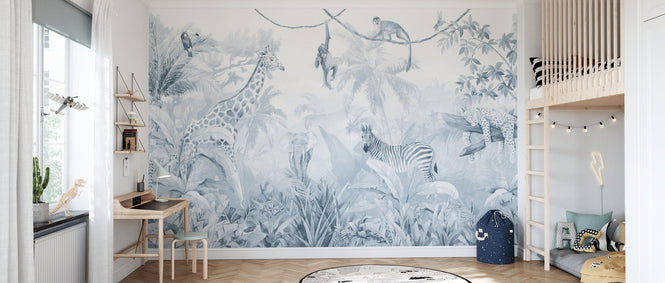 PHOTOWALL / Jungle Friends with Jungle Background - Blue (e94556)
