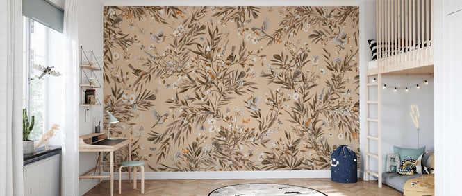 PHOTOWALL / Playful Robins - Vintage - Beige (e94565)