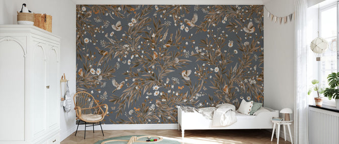 PHOTOWALL / Playful Robins - Vintage - Blue (e94568)