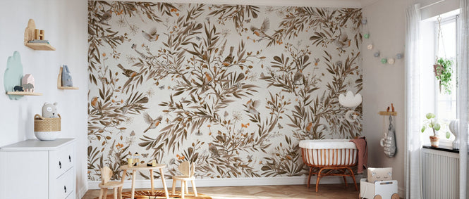 PHOTOWALL / Playful Robins - Vintage - White (e94572)