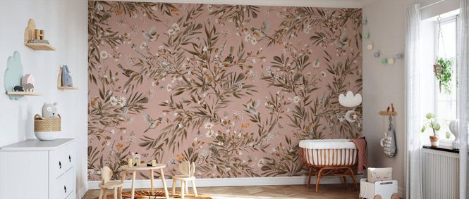 PHOTOWALL / Playful Robins - Vintage - Pink (e94575)