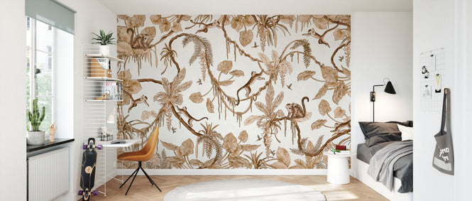 PHOTOWALL / Playful Monkeys - Vintage - White (e94577)