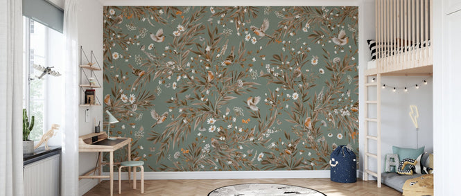 PHOTOWALL / Playful Robins - Vintage - Green (e94587)