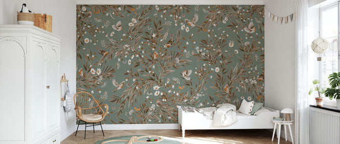PHOTOWALL / Playful Robins - Vintage - Green (e94587)