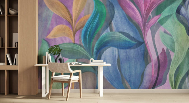 PHOTOWALL / Big Coloured Leaves - Blue Green (e95094)