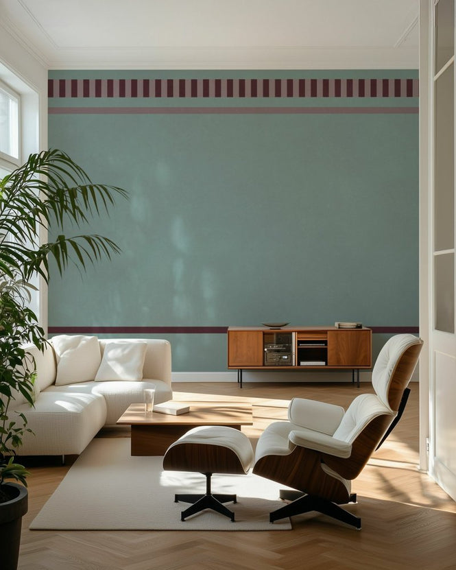 PHOTOWALL / Striped Border Lines - Maroon and Green (e96116)