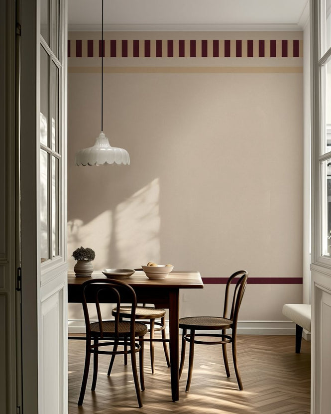 PHOTOWALL / Striped Border Lines - Maroon and Beige (e96120)