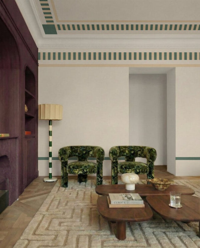 PHOTOWALL / Striped Border Lines - Forest Green and Beige (e96123)