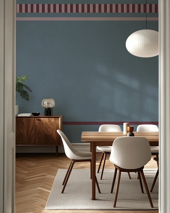 PHOTOWALL / Striped Border Lines - Maroon and Blue (e96124)