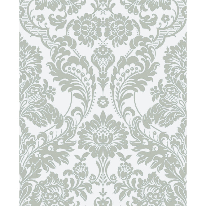 【切売m単位】Graham & Brown / Gothic Damask Flock / Grey & Silver 104564