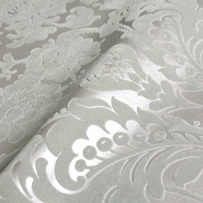 【切売m単位】Graham & Brown / Gothic Damask Flock / Grey & Silver 104564