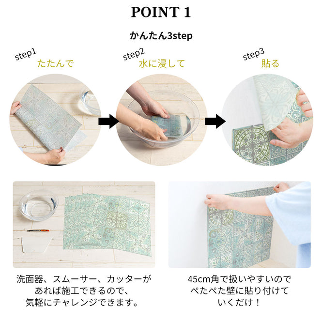 はがせる 壁紙 【Hattan Pattern】Louise Body / Patchwork Jade HLBY-07(6枚セット)