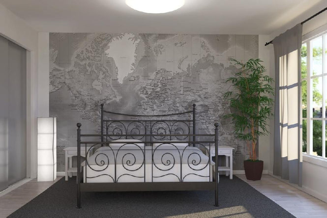 PHOTOWALL / World Map - Detailed with Roads - Grey (e19712)