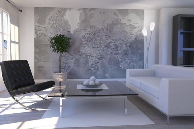 PHOTOWALL / World Map - Detailed with Roads - Grey (e19712)