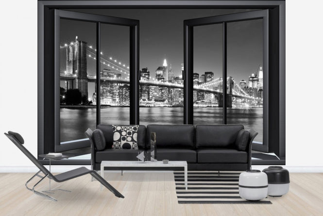 PHOTOWALL / Bright Brooklyn Bridge Through Window (e20272)