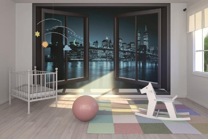 PHOTOWALL / Blue Brooklyn Bridge Through Window (e20740)