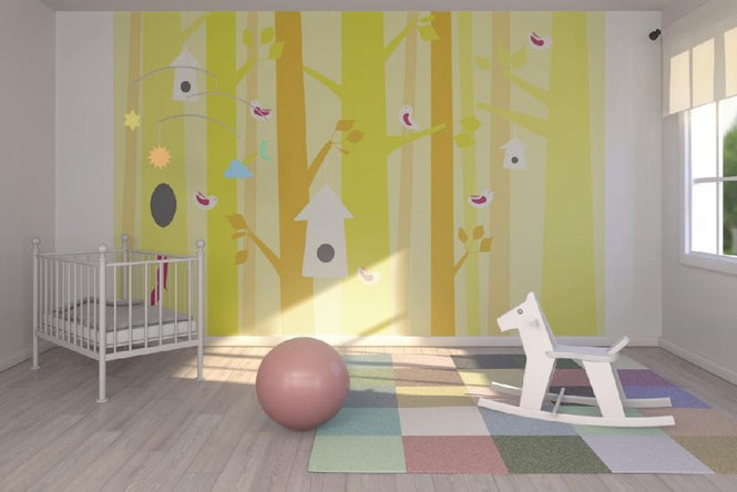 PHOTOWALL / Bird Forest - Yellow and Pink (e22321)