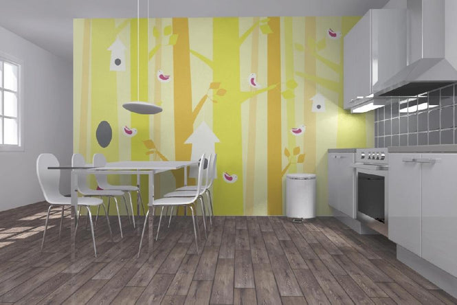 PHOTOWALL / Bird Forest - Yellow and Pink (e22321)