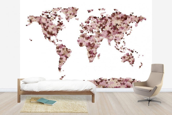 PHOTOWALL / Hearts World Map Pink (e22707)