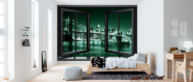 PHOTOWALL / Brooklyn Bridge Through Window - Green (e24062)