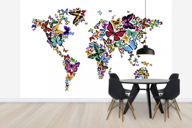 PHOTOWALL / Large Butterflies World Map (e24208)