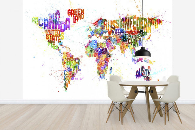 PHOTOWALL / Typographic Text World Map Paint Splash (e24216)