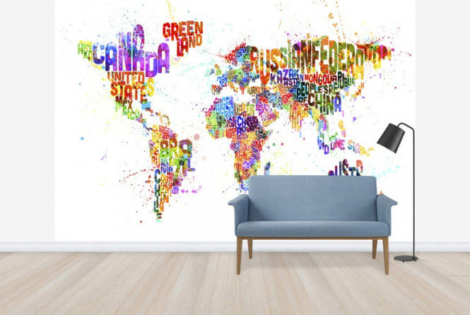 PHOTOWALL / Typographic Text World Map Paint Splash (e24216)