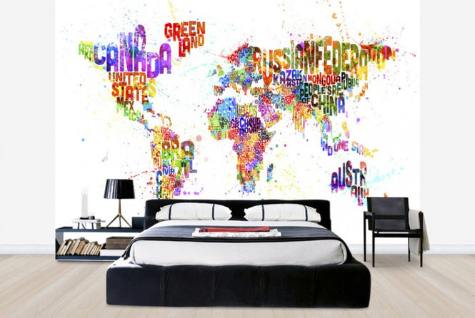 PHOTOWALL / Typographic Text World Map Paint Splash (e24216)