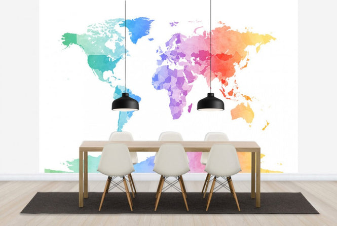 PHOTOWALL / Watercolour World Map Soft Colors (e24219)