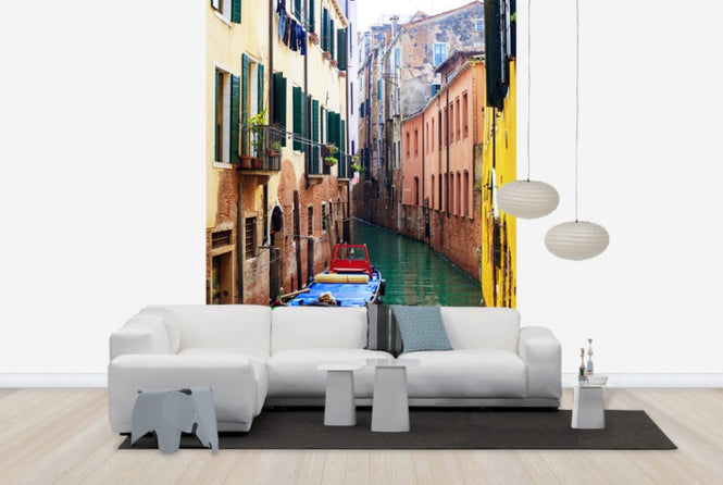 PHOTOWALL / Coloured Boats Moored in Back Street Canal (e24346)