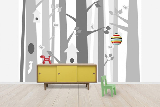 PHOTOWALL / Bird Forest - Grey (e40415)