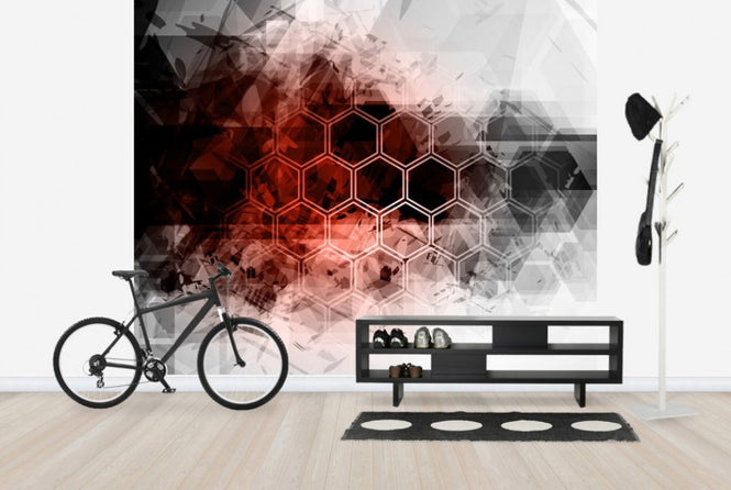PHOTOWALL / Red Hexagon Background (e25044)
