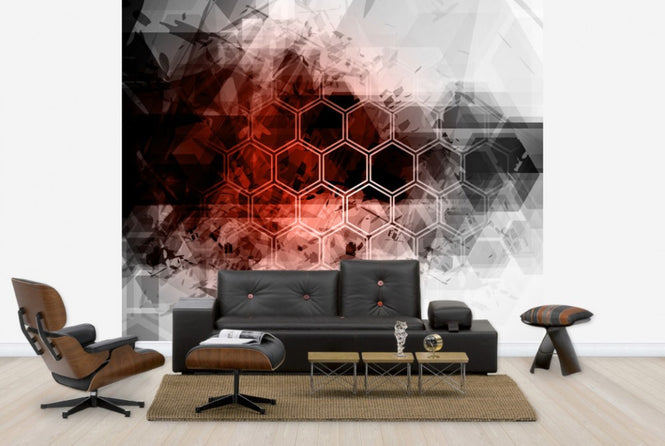 PHOTOWALL / Red Hexagon Background (e25044)