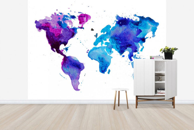 PHOTOWALL / Watercolor World Map Blue (e25821)