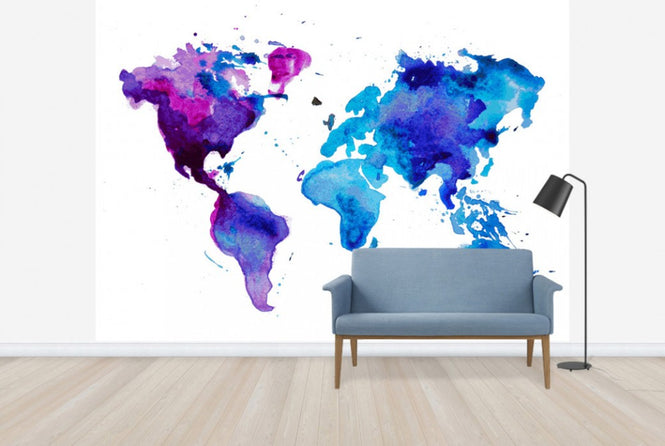 PHOTOWALL / Watercolor World Map Blue (e25821)