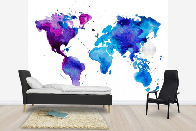 PHOTOWALL / Watercolor World Map Blue (e25821)