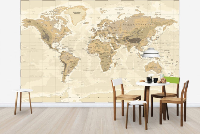 PHOTOWALL / Beige and Green World Map (e30325)