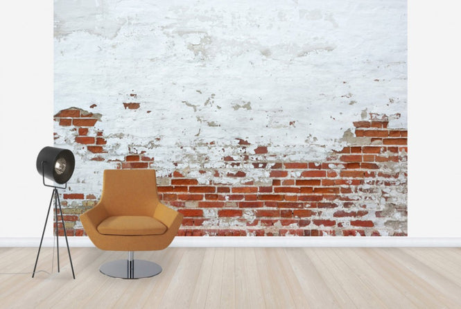 PHOTOWALL / Sprinkled White Plaster on Red Brick Wall (e40683)