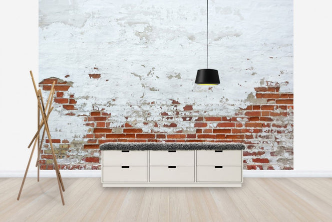 PHOTOWALL / Sprinkled White Plaster on Red Brick Wall (e40683)