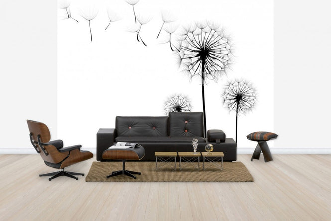 PHOTOWALL / Silhouette of Dandelion Seeds, black and white (e40699)