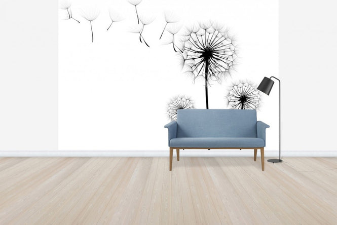 PHOTOWALL / Silhouette of Dandelion Seeds, black and white (e40699)