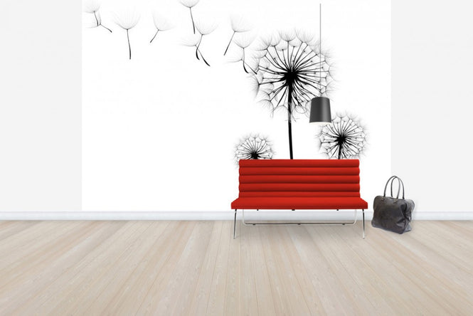 PHOTOWALL / Silhouette of Dandelion Seeds, black and white (e40699)