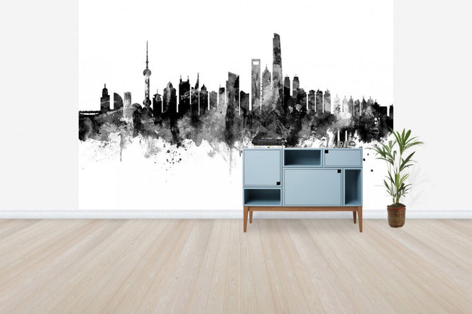PHOTOWALL / Shanghai Skyline, black and white (e30565)