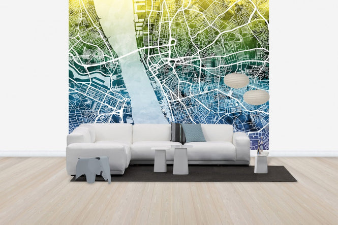PHOTOWALL / Liverpool Street Map Bluegreen (e50089)